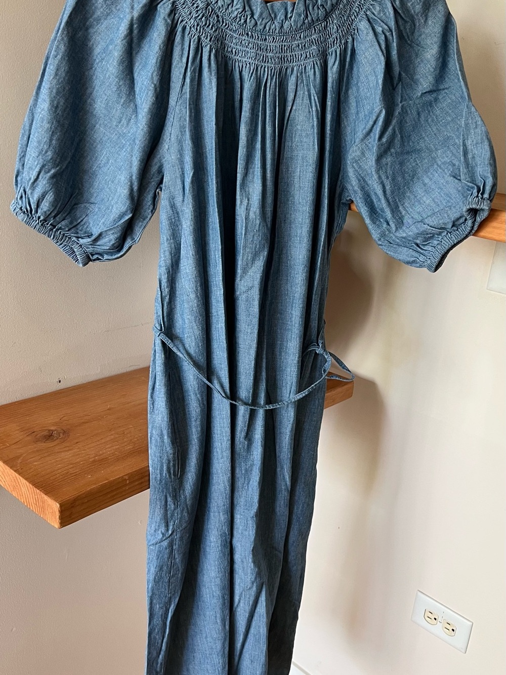 NWT J. Crew Denim-Blue Smocked Neck Maxi Dress